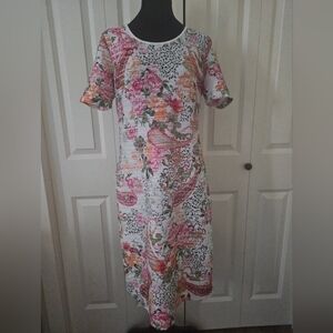 Charles Vogele  Pink Red White Leopard Print  Midi Dress SZ EUR 42, USA 12